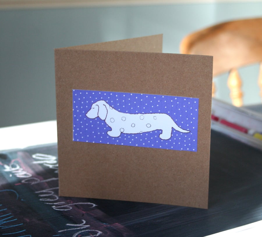 Dachshund Sausage Dog In Blue Handmade Card  - FREE P&P IN UK