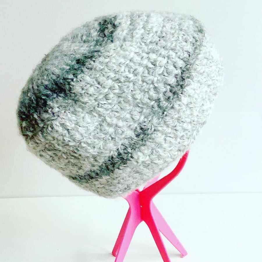 Crochet beanie, chunky crocheted hat, grey hat