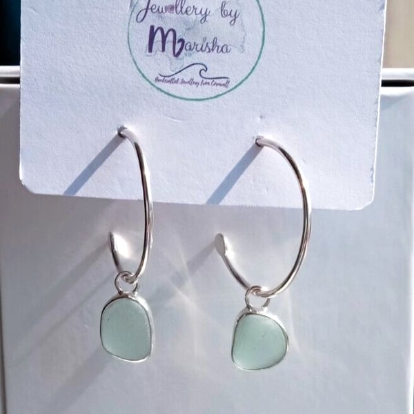 Seaglass Earrings Sterling Silver Hoops Jewellery Gift in Box