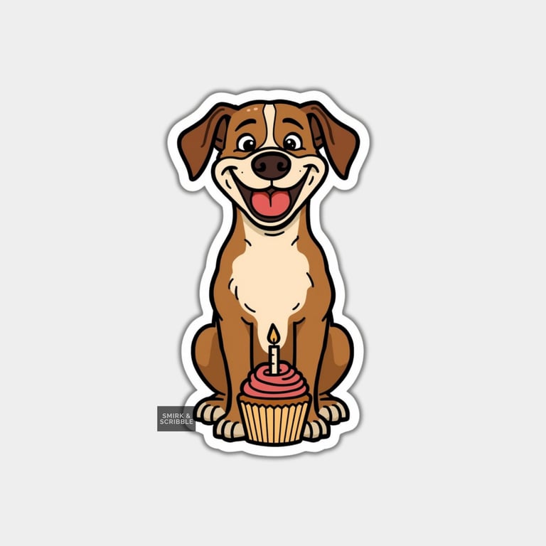 Funny Vinyl Sticker For Adults - Cute Dog With Cupcake