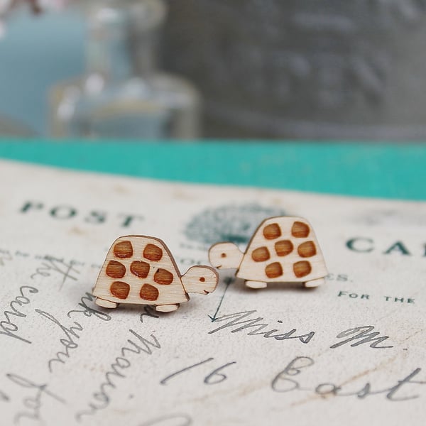 Wooden Turtle Stud Earrings