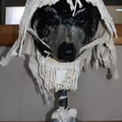 HANDMADE & HAND PAINTED UNIQUE PAPER MACHE WOLF IN SHEEPS CLOTHING ON STAND, 