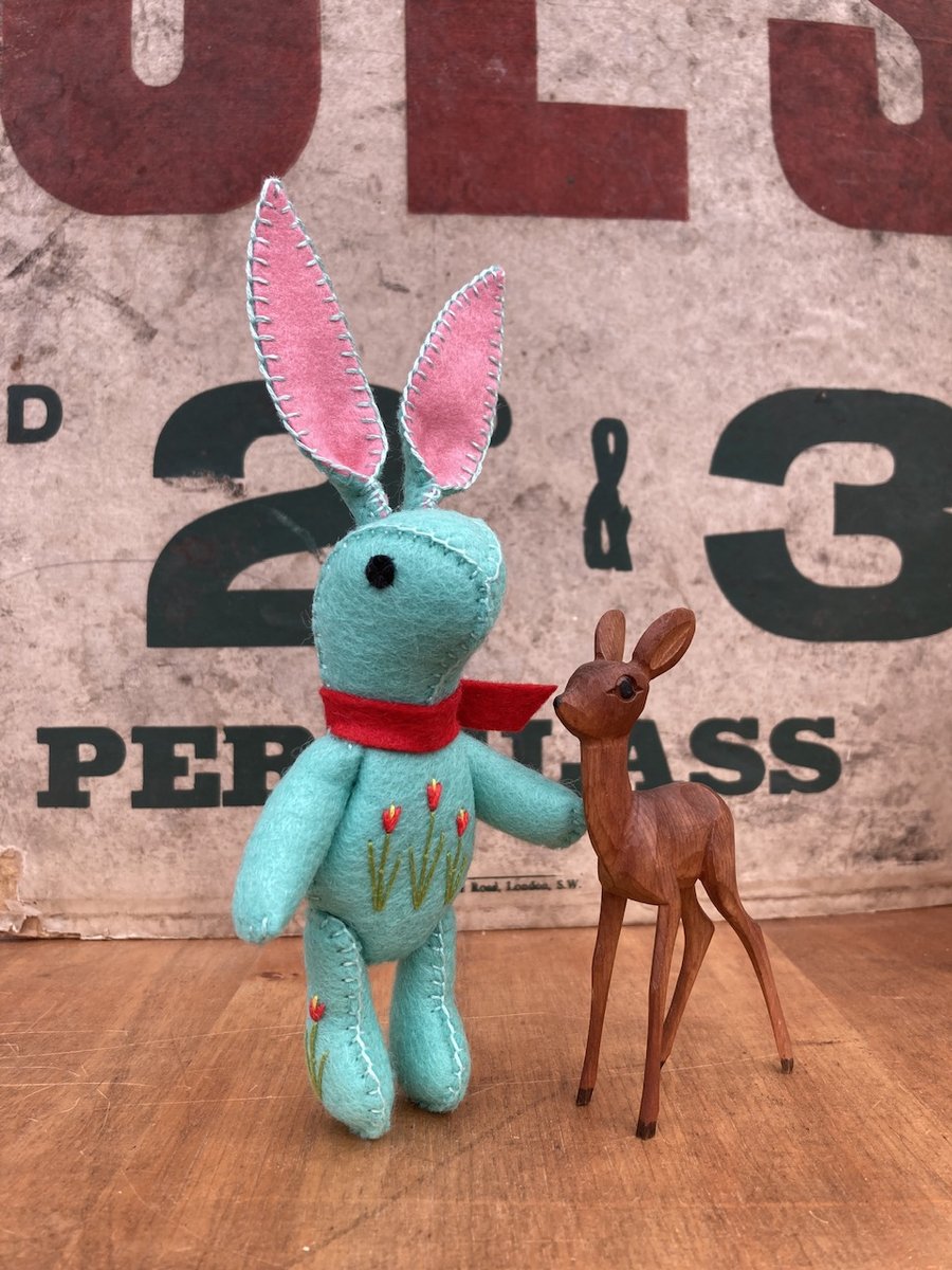 Aqua Bunny The Little Hand Embroidered Felt Rabbit  