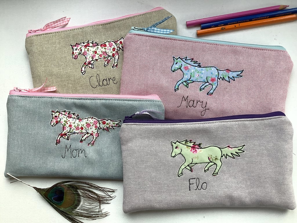 Horse Custom Pencil Case - Pen Art Pouch with Choice of colour