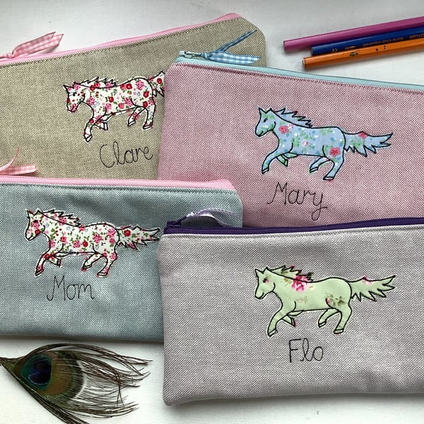 Horse Custom Pencil Case - Pen Art Pouch with Choice of colour