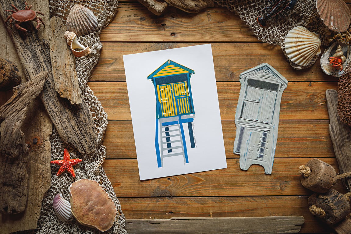 Beach Hut print A4