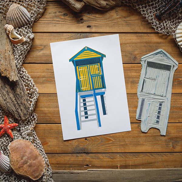 Beach Hut print A4
