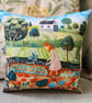 Folk Art Gardening Print Small Chair Cushion, Gift for Garden Lovers