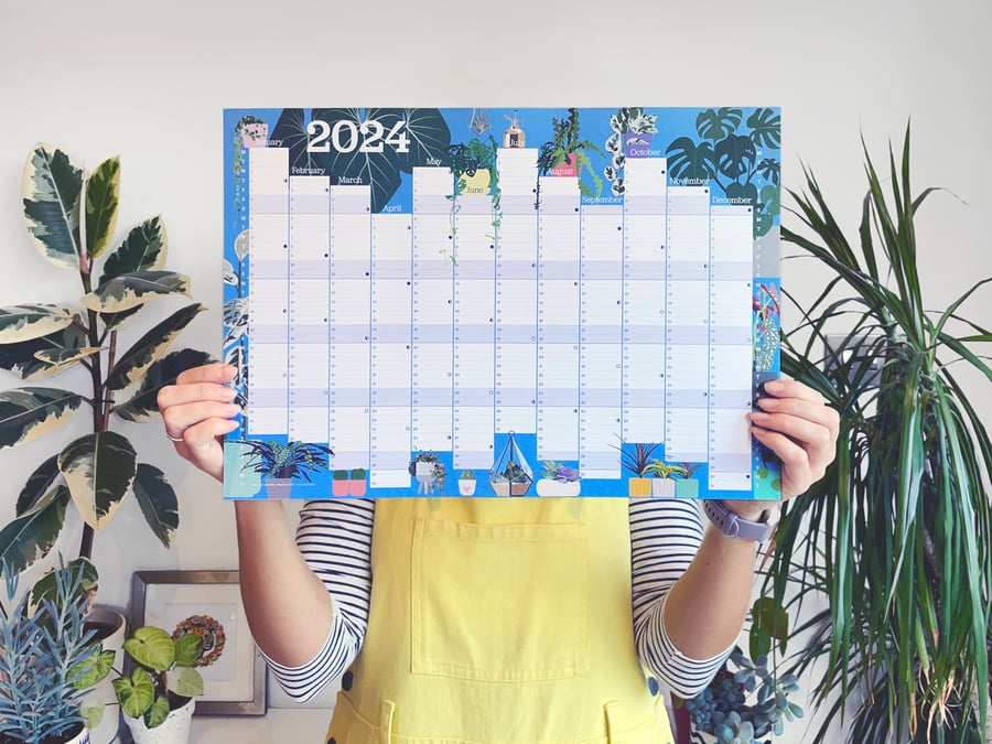 Houseplants 2024 Wall Planner Calendar A3 size