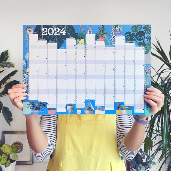 Houseplants 2024 Wall Planner Calendar A3 size