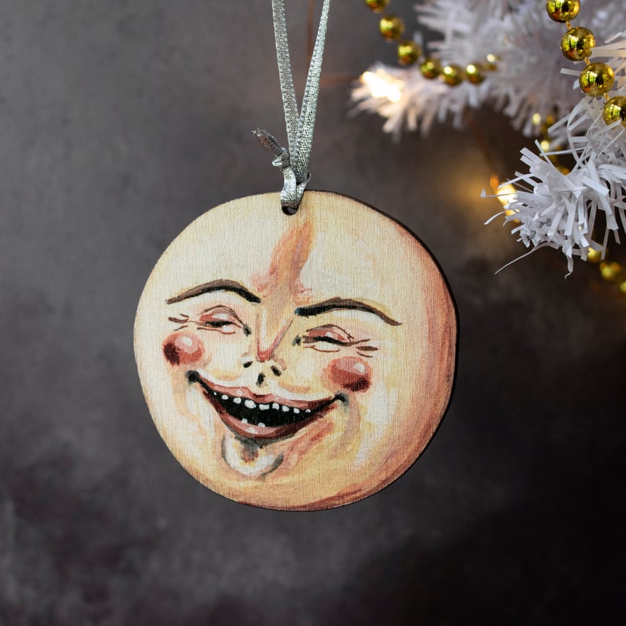 Full moon wooden hanging decoration, double sided