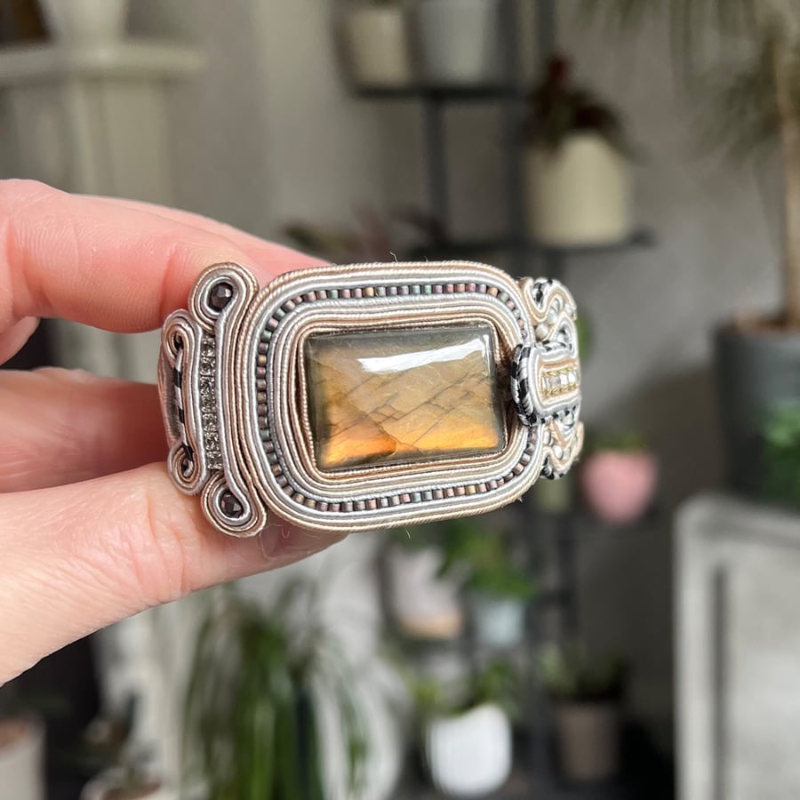 Handmade Soutache Bracelet – One of a Kind Statement Jewelry with Labradorite