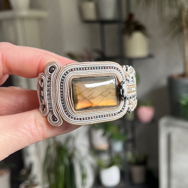 Handmade Soutache Bracelet – One of a Kind Statement Jewelry with Labradorite