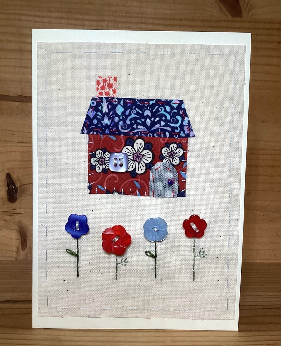 Little Bright Hand Embroidered Cottage Card
