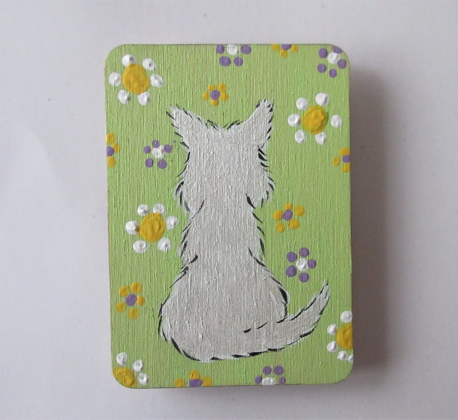 Magnet with Hand Painted White Westie Dog on Wood