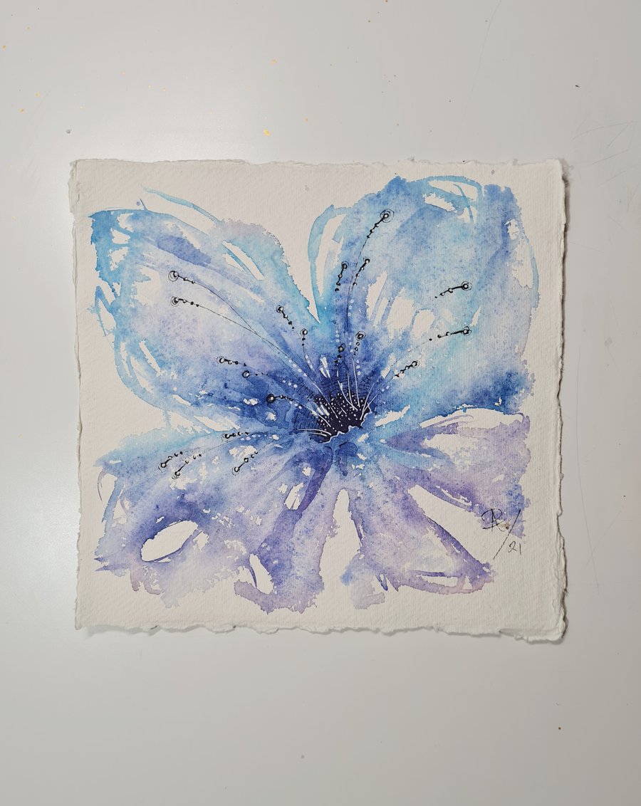 Original Watercolour Painting of a Delicate Blue Flower