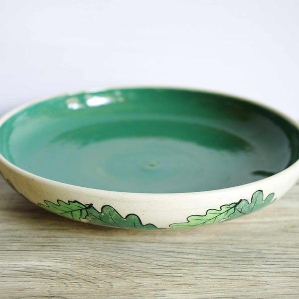 Low or Paste Bowl - Dark Green Oak Leaves