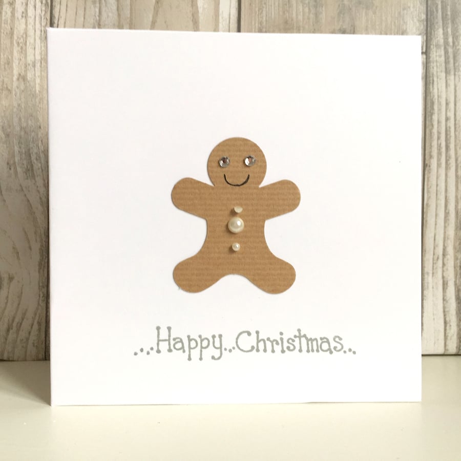 Christmas card - gingerbread man jewel handmade contemporary humour fun