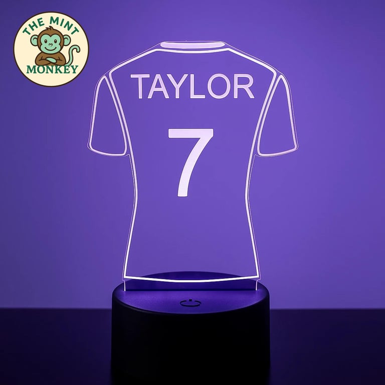 Personalised Football Shirt LED Night Light: Custom Engraved 3D Lamp