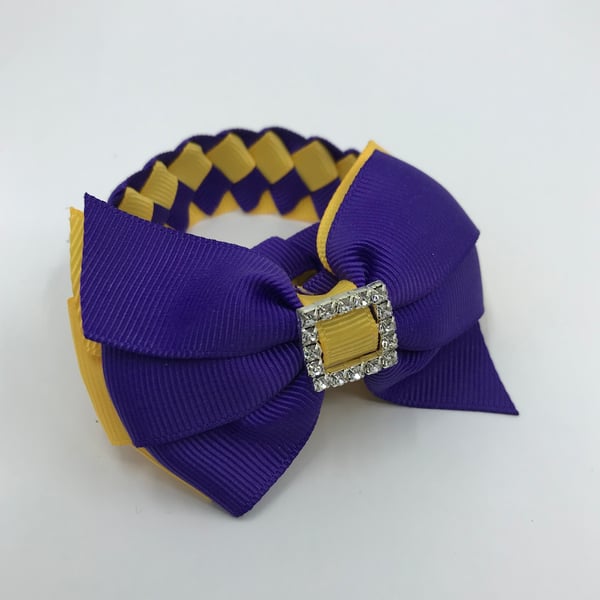 School Purple and Yellow Gold pleated bun wrap