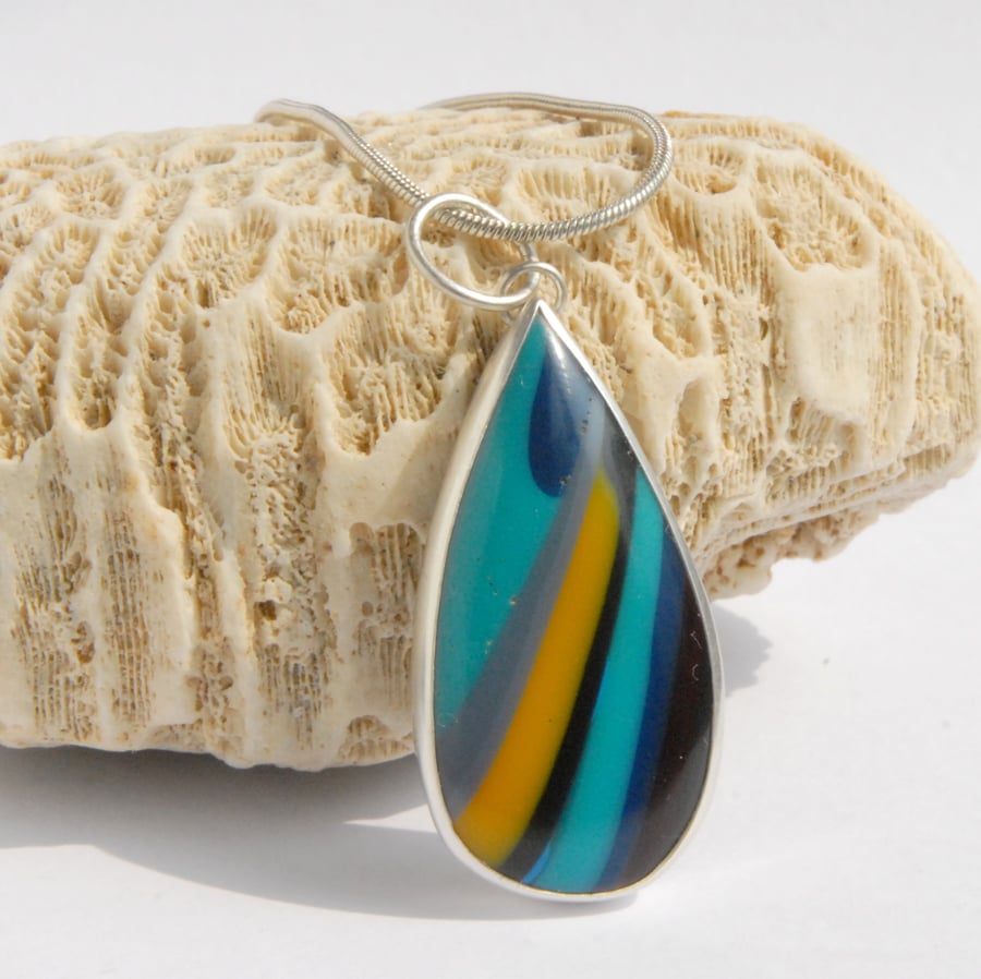 SALE - Colourful surfite and silver pendant