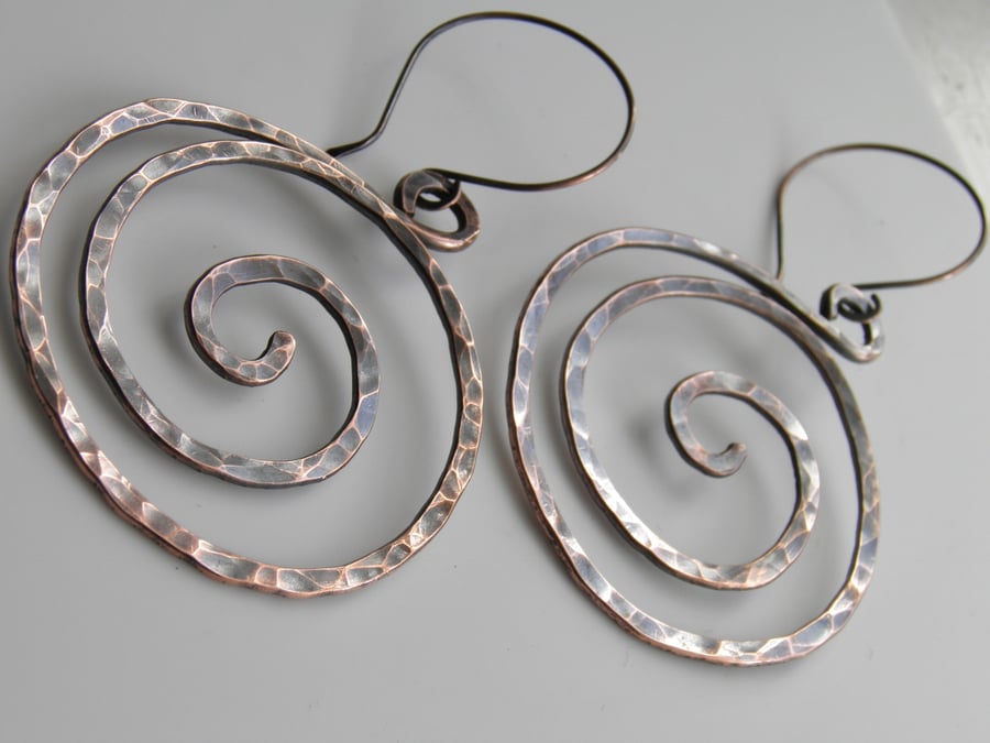 Large Copper Spiral Earrings 
