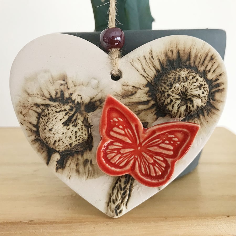 Seconds sale Small decorative ceramic heart with butterfly