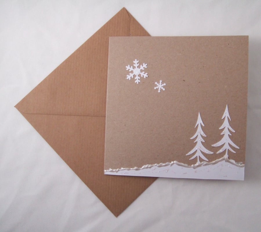 Christmas Cards 'Snow Trees' 5pk,Handmade Xmas Cards