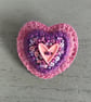 Hand Embroidered Pink Heart Brooch  - Image 2