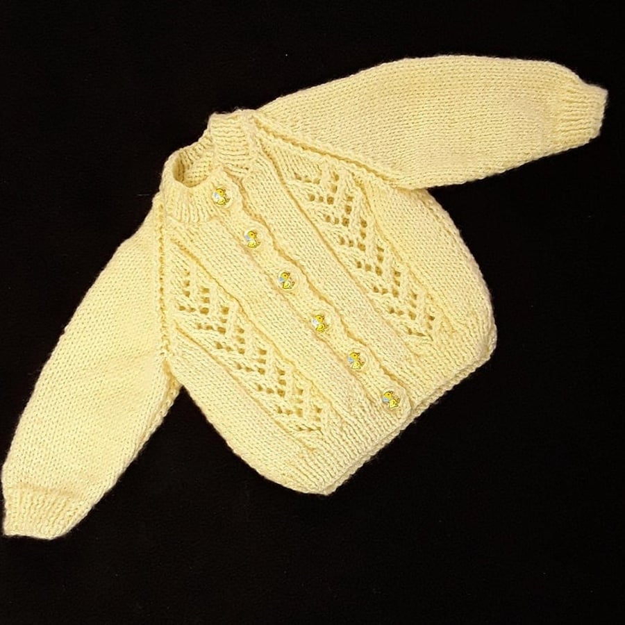 Hand knitted baby cardigan in lemon - 0-3 months - knitted baby clothes 
