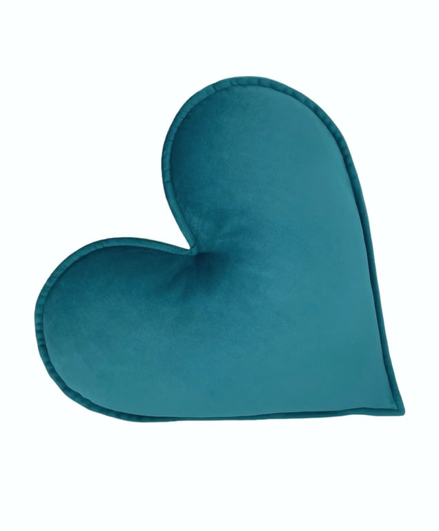 Teal Blue Velvet Heart Shaped Cushion Throw Decor Velentine's Day Pillow