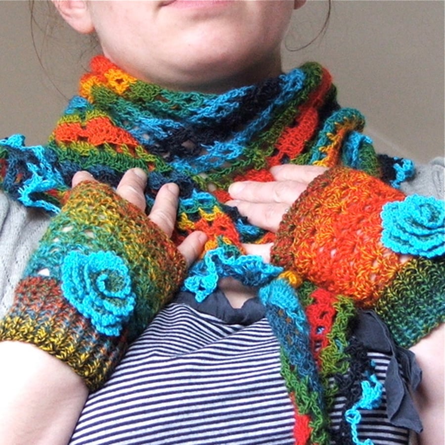  Set of Fingerless Mittens and Shawl - MADE TO ORDER