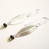 Silver Leaf Dangle Earrings with Peridot and Garnet