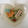  Special price Ceramic heart decoration with button flowers and bird
