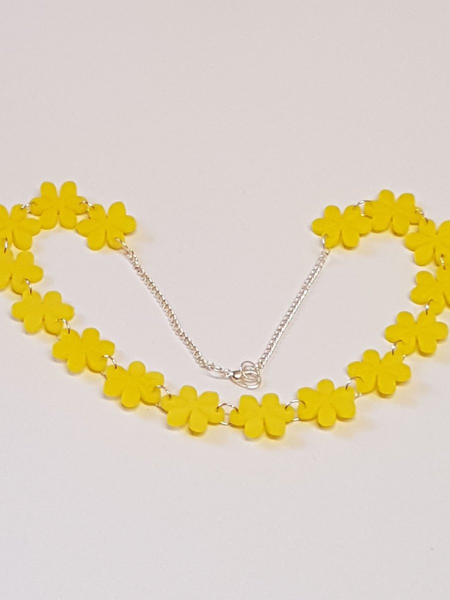 Flower Chain Necklace - Yellow Acrylic