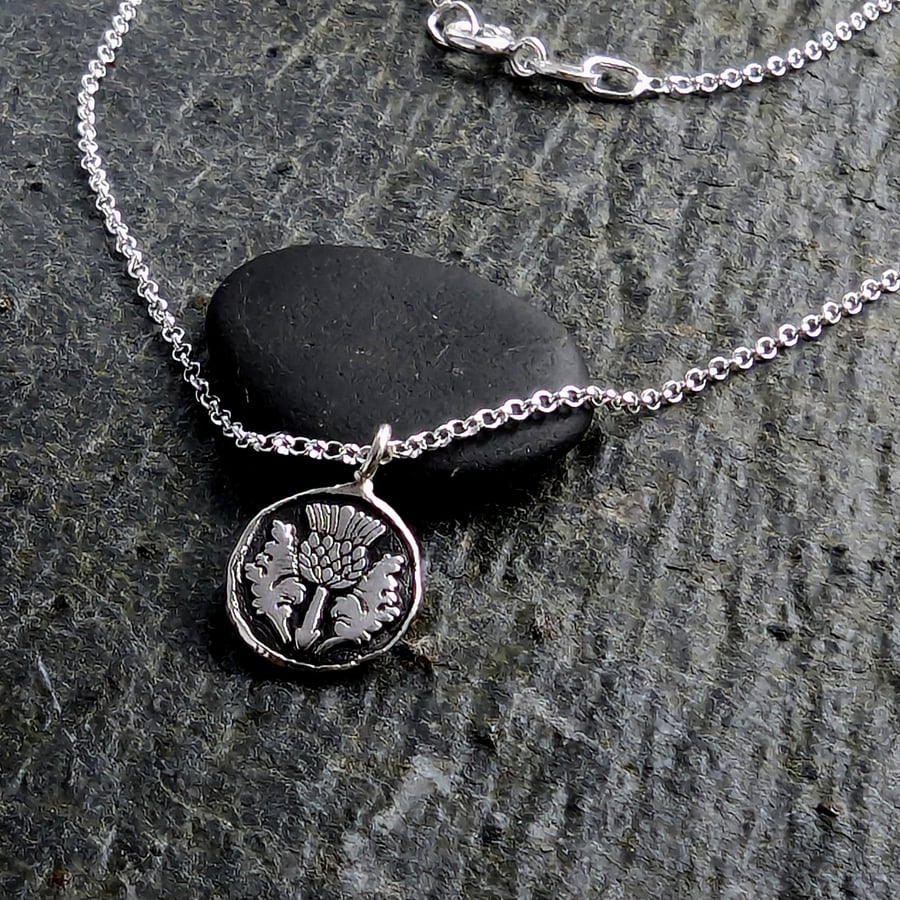 Recycled Sterling Silver Thistle Pendant