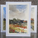 A Field of Poppies. Blank Card. Original Painting. Red Flowers