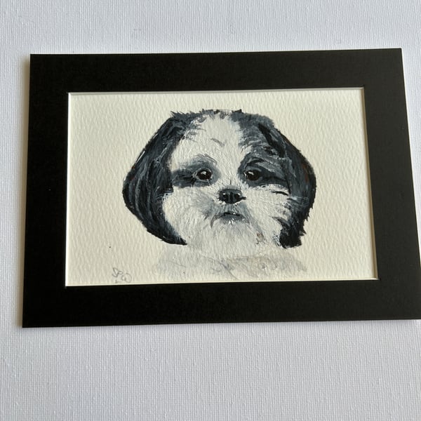 Original portrait painting of a cute dog 5x7" 