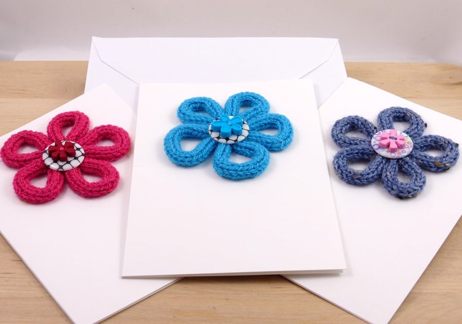 Set of 3 Knitted Flower Cards