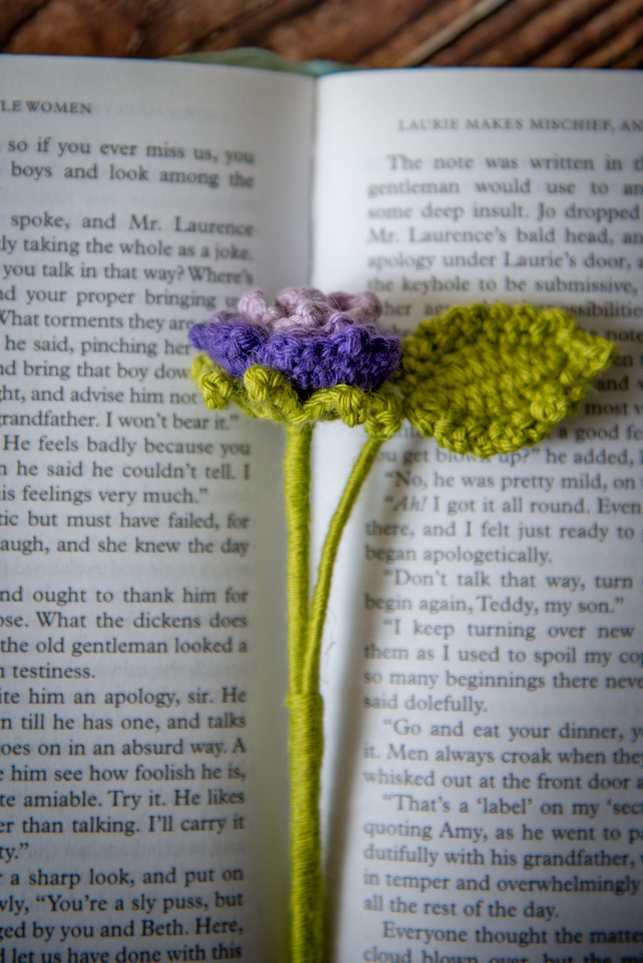 Purple Rose Crochet Bookmark with Gift Packaging