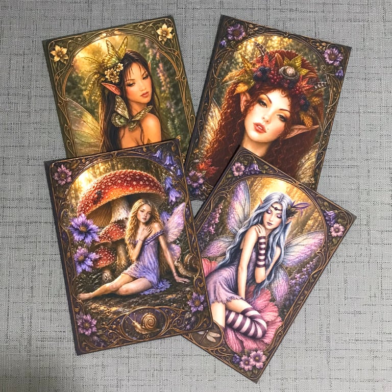 Art Nouveau Fairy Cards – Set of 4 or Single A5 Cards – Blank Inside – Envelopes