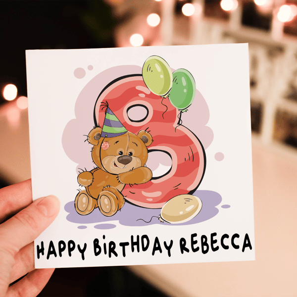 Teddy 8th Birthday Card, Card for 8th Birthday, Birthday Card, Friend Birthday
