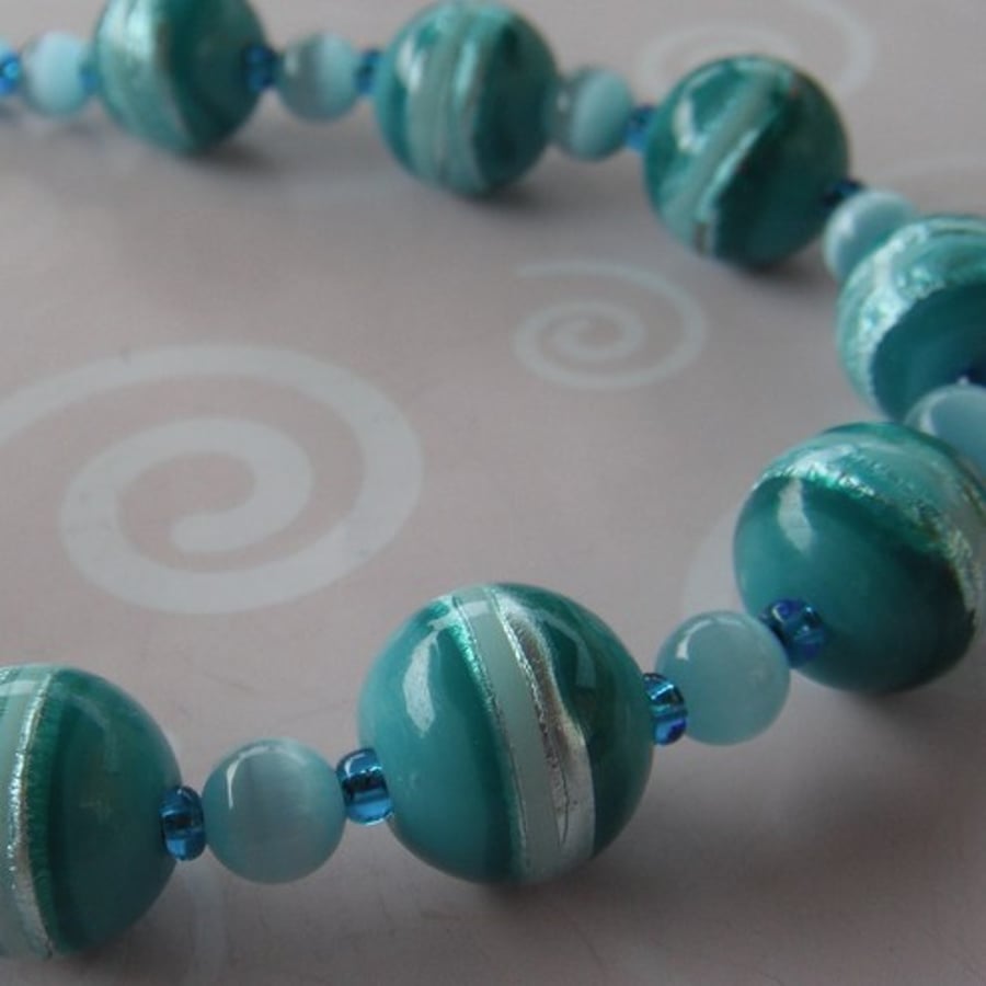 Turquoise Glass Bead Necklace