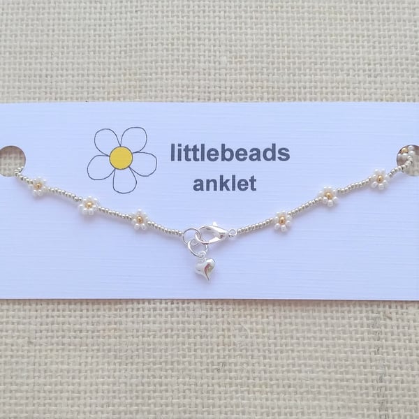 Pearl Daisy and Silver Beaded Anklet