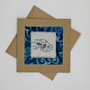 Embroidered Fabric Swimming Fish Greetings Card, Hand Sewn