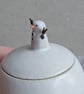 Very small handmade ceramic snowball lidded pot, mini snowman with twig arms - Image 10