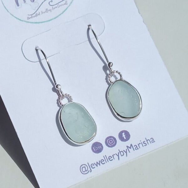 Sterling Silver & Fine Silver Handmade Cornish Seaglass Earrings in Aquamarine