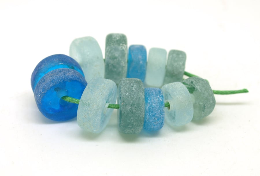 Blue & Green Glass Beads - SRA Lampwork Bead Set
