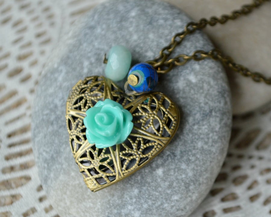 Blue Rose Heart Shaped Locket