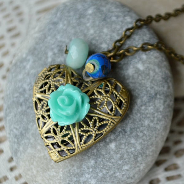 Blue Rose Heart Shaped Locket